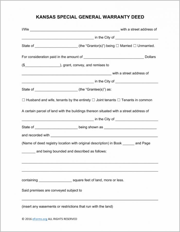 Kansas Warranty Deed Form Free Kansas Warranty Deed Form Free