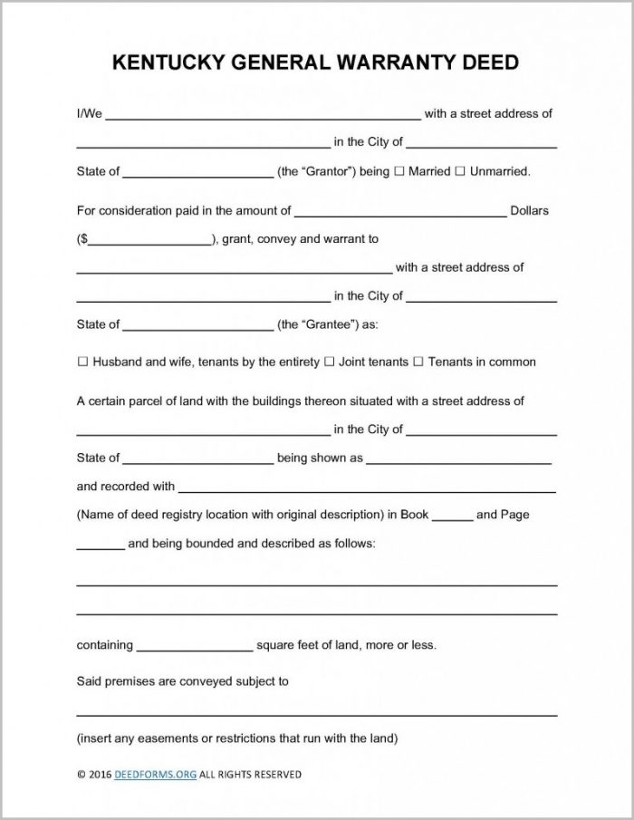 Kentucky Warranty Deed Form Kentucky Warranty Deed Form