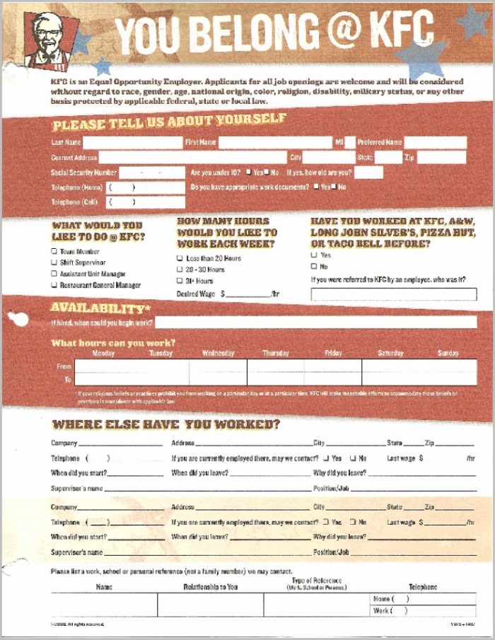 Kfc Job Application Form Print Out Kfc Job Application Form Print Out