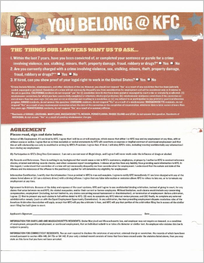 Kfc Job Application Form Printable Kfc Job Application Form Printable