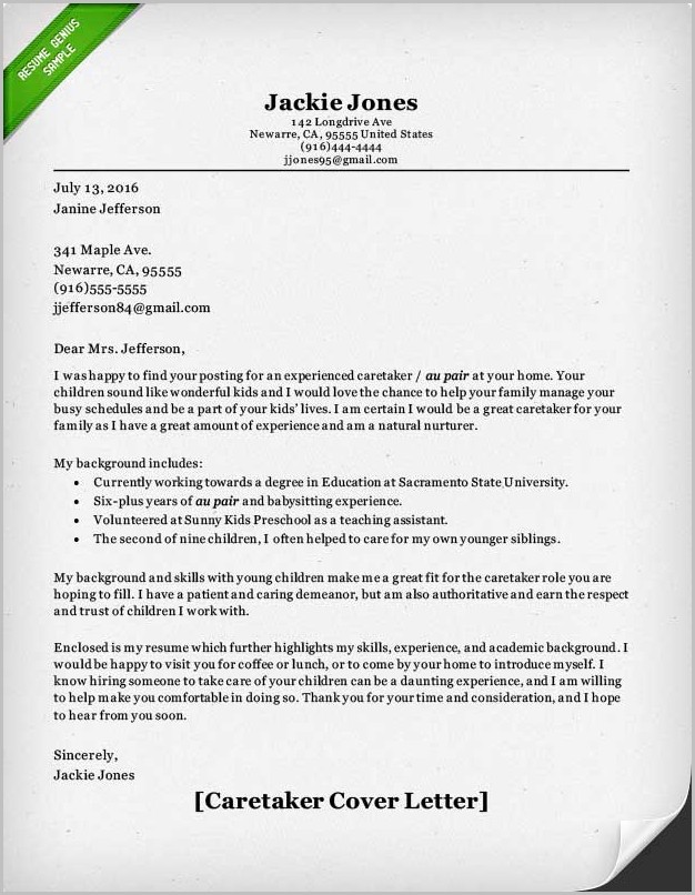 Live In Caregiver Sample Cover Letter Live In Caregiver Sample Cover Letter