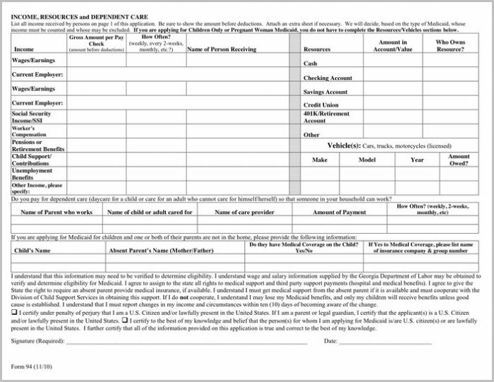 Medicaid Application Form Ga Medicaid Application Form Ga