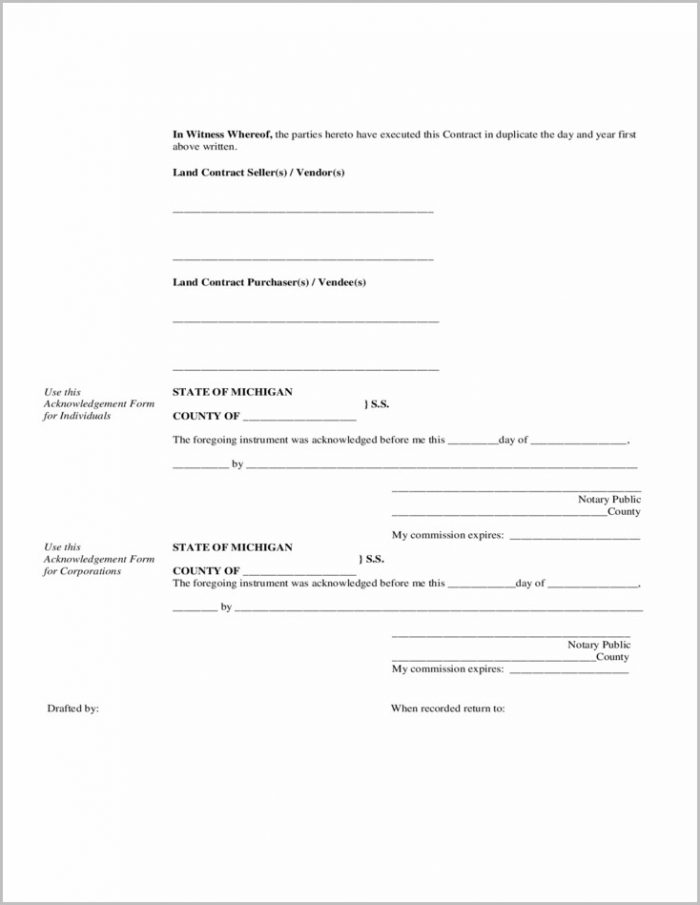 Michigan Land Contract Form Michigan Land Contract Form