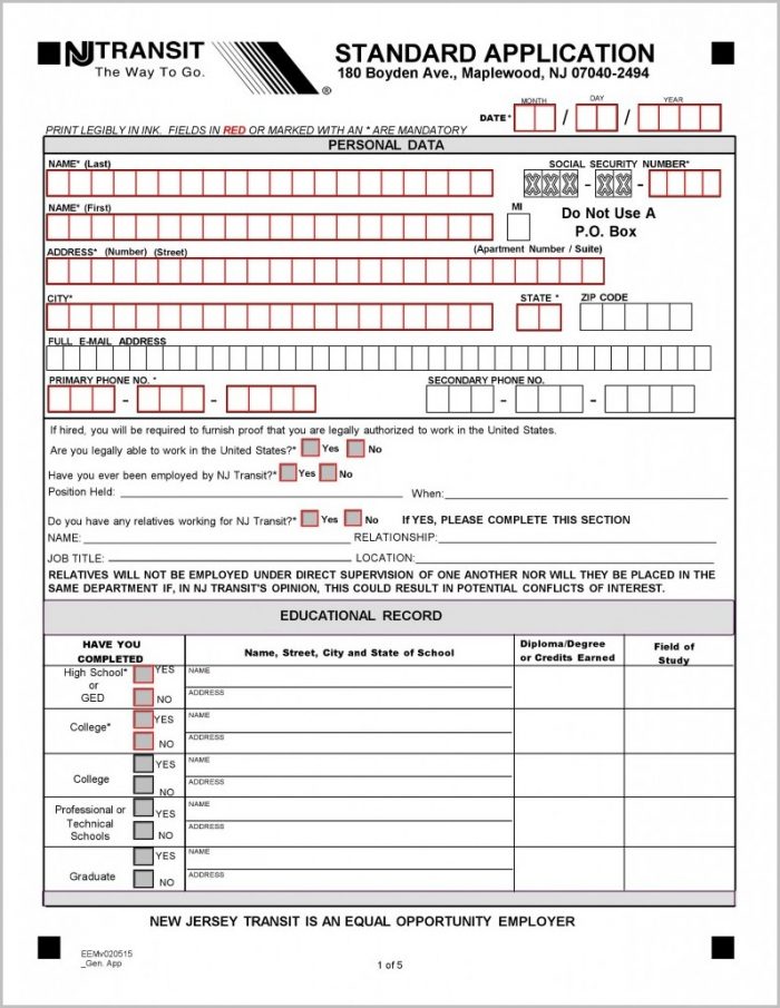 Nj Transit Job Application Form Nj Transit Job Application Form