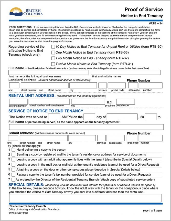 Notice Of Eviction Form Bc Notice Of Eviction Form Bc