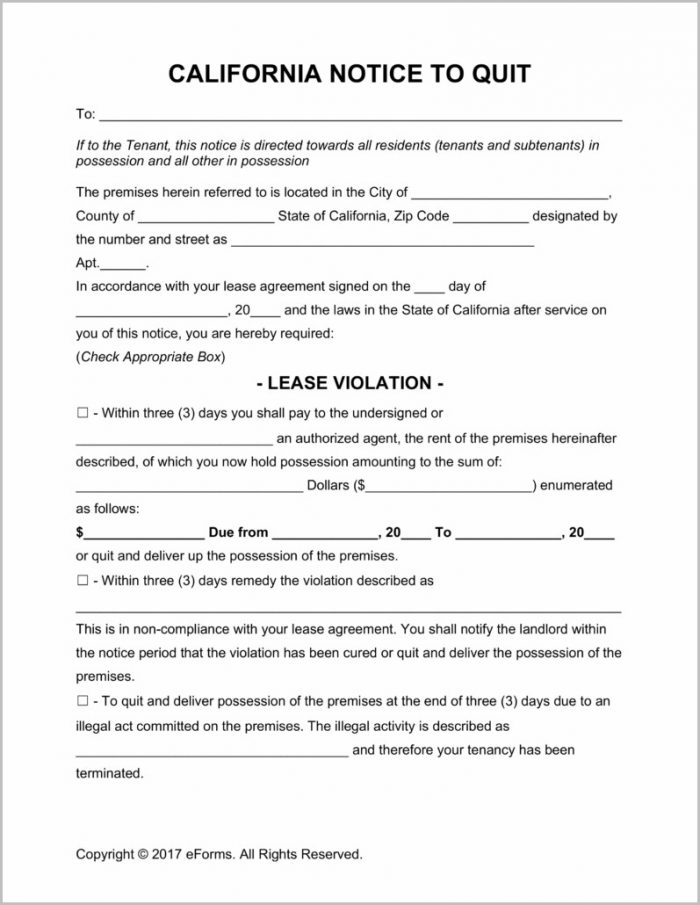 Notice Of Eviction Form California Notice Of Eviction Form California