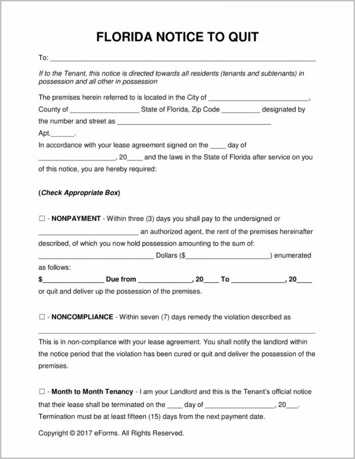 Notice Of Eviction Form Florida Notice Of Eviction Form Florida