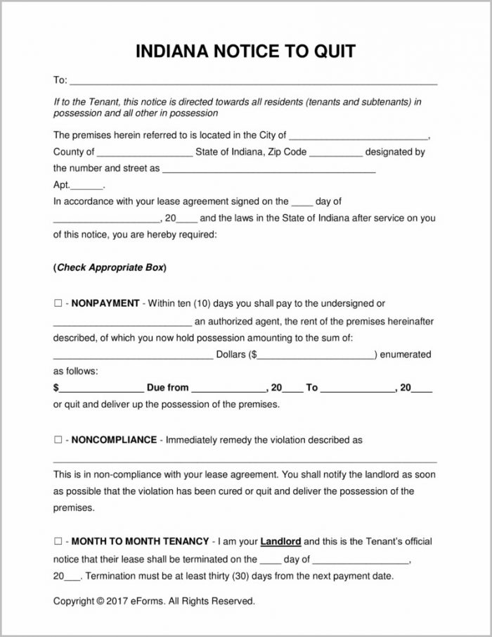 Notice Of Eviction Form Indiana Notice Of Eviction Form Indiana