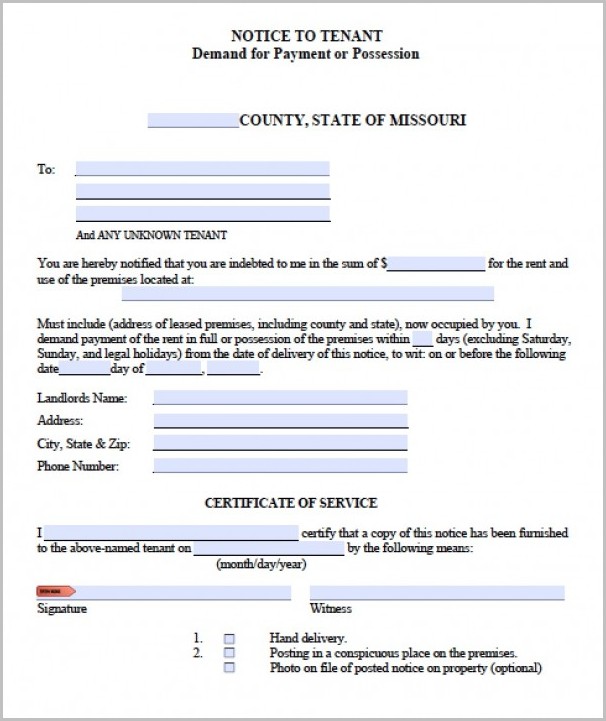 Notice Of Eviction Form Missouri Notice Of Eviction Form Missouri