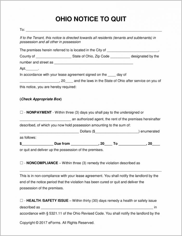 Notice Of Eviction Form Ohio Notice Of Eviction Form Ohio