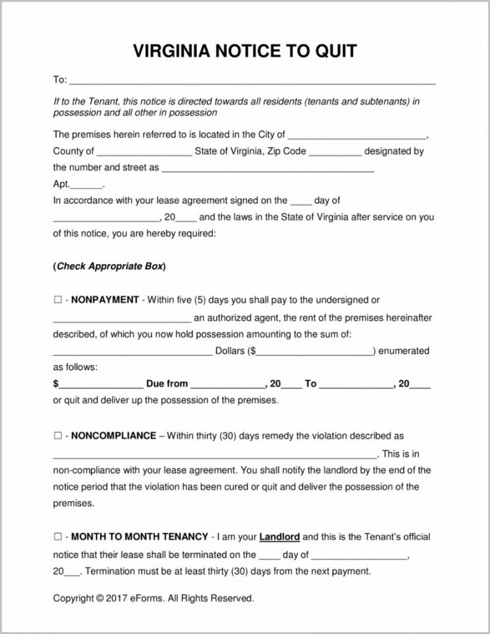 Notice Of Eviction Form Virginia Notice Of Eviction Form Virginia