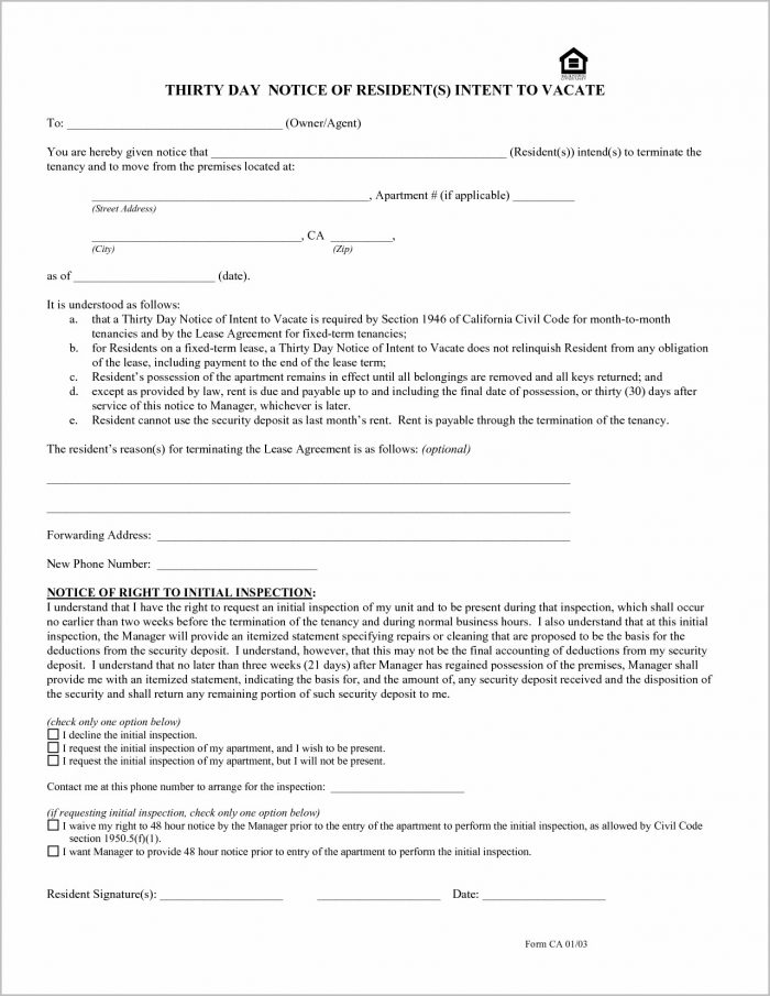 Notice Of Intent To Vacate Form California Notice Of Intent To Vacate Form California