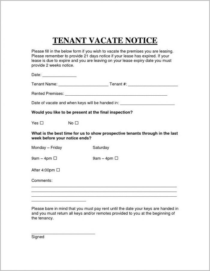 Examples Of Notice To Vacate Rental Property