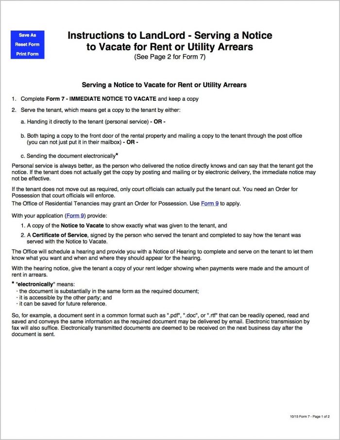 Notice To Vacate Form Act Notice To Vacate Form Act