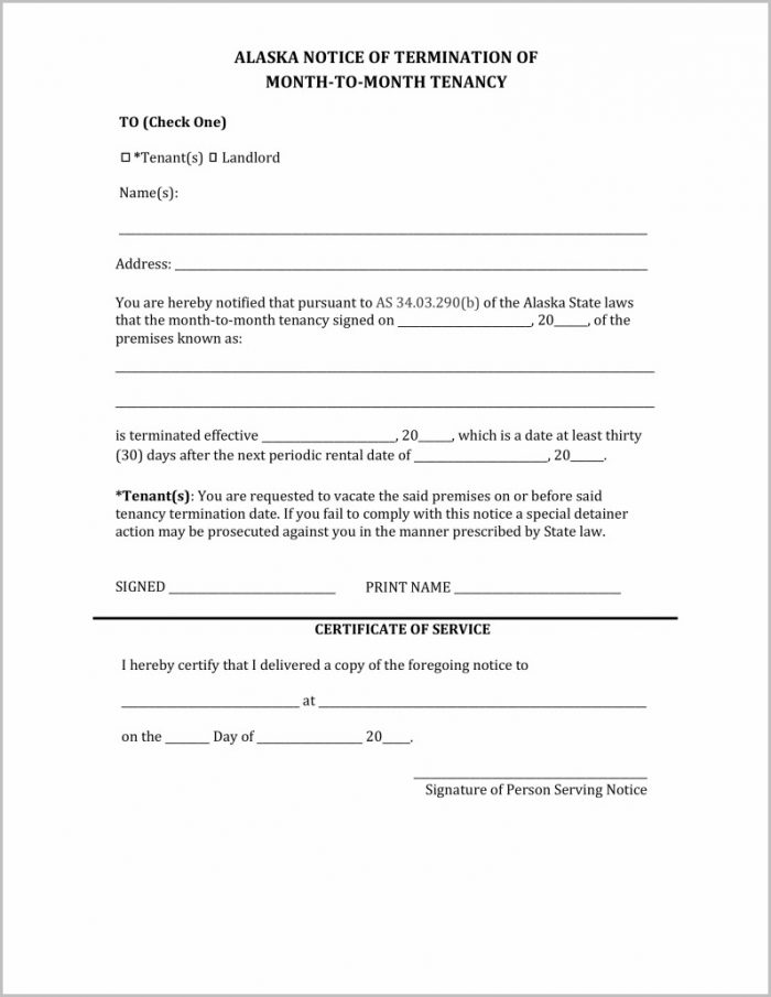 Notice To Vacate Form Alaska Notice To Vacate Form Alaska
