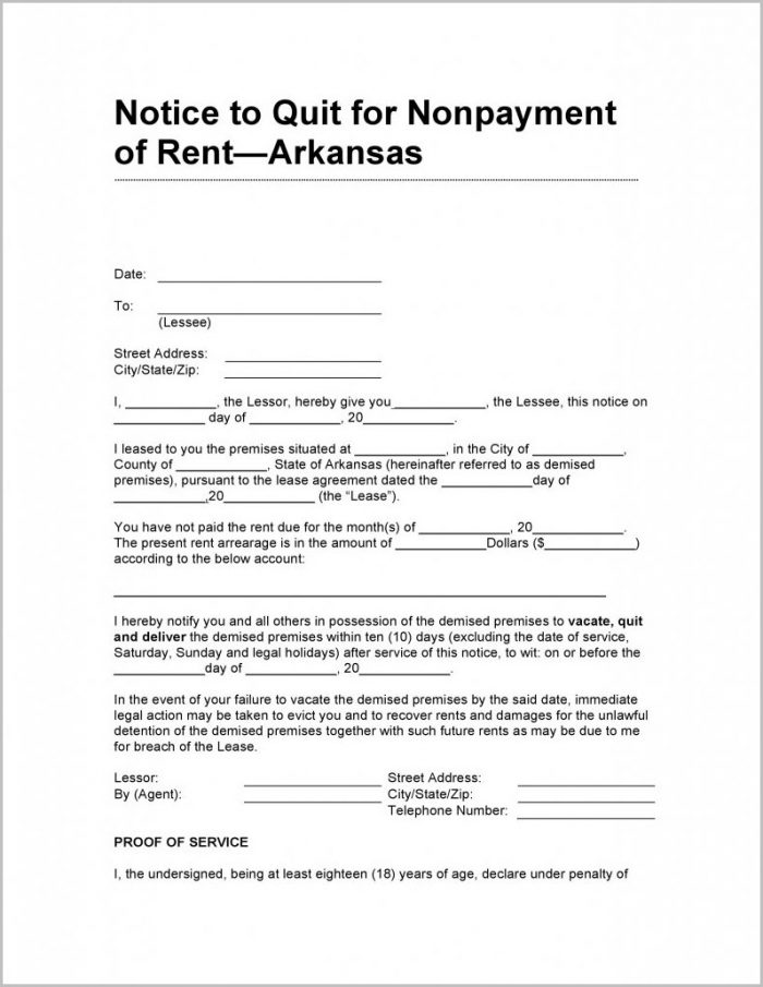 Notice To Vacate Form Arkansas Notice To Vacate Form Arkansas