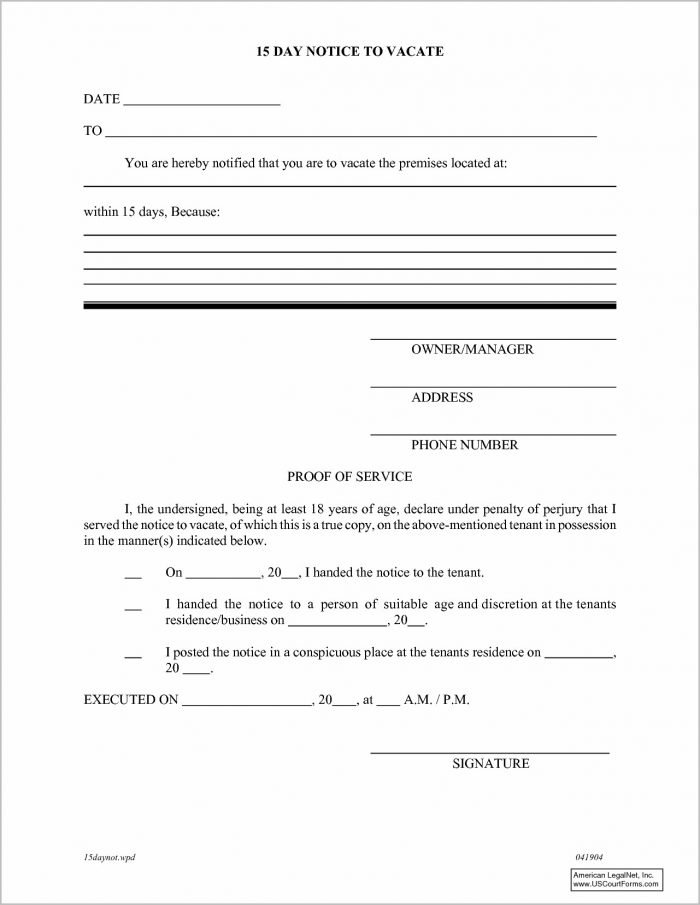 Notice To Vacate Form Florida Notice To Vacate Form Florida