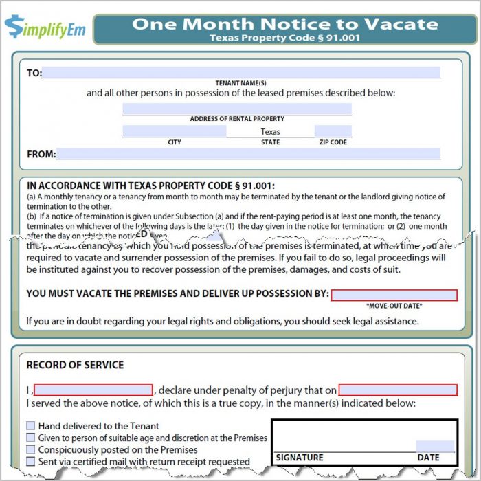 Notice To Vacate Form For Texas Notice To Vacate Form For Texas