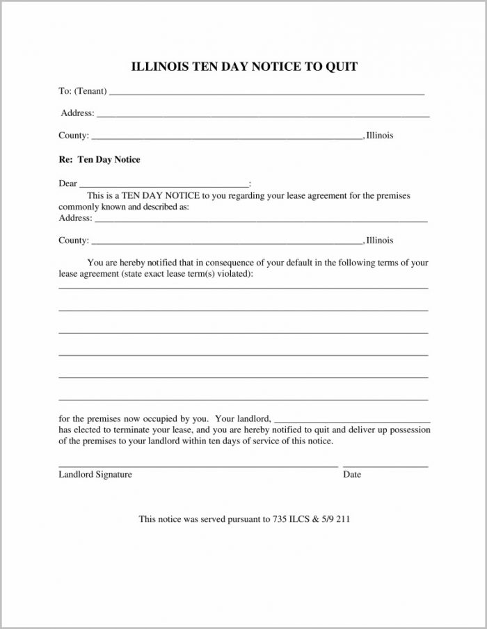 Notice To Vacate Form Illinois Notice To Vacate Form Illinois