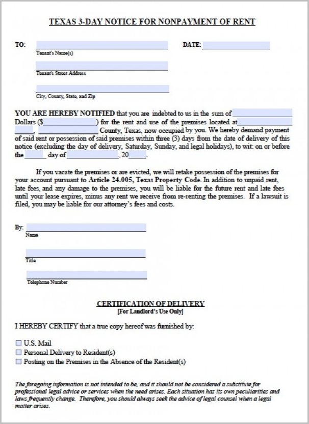 Notice To Vacate Form In Texas Notice To Vacate Form In Texas