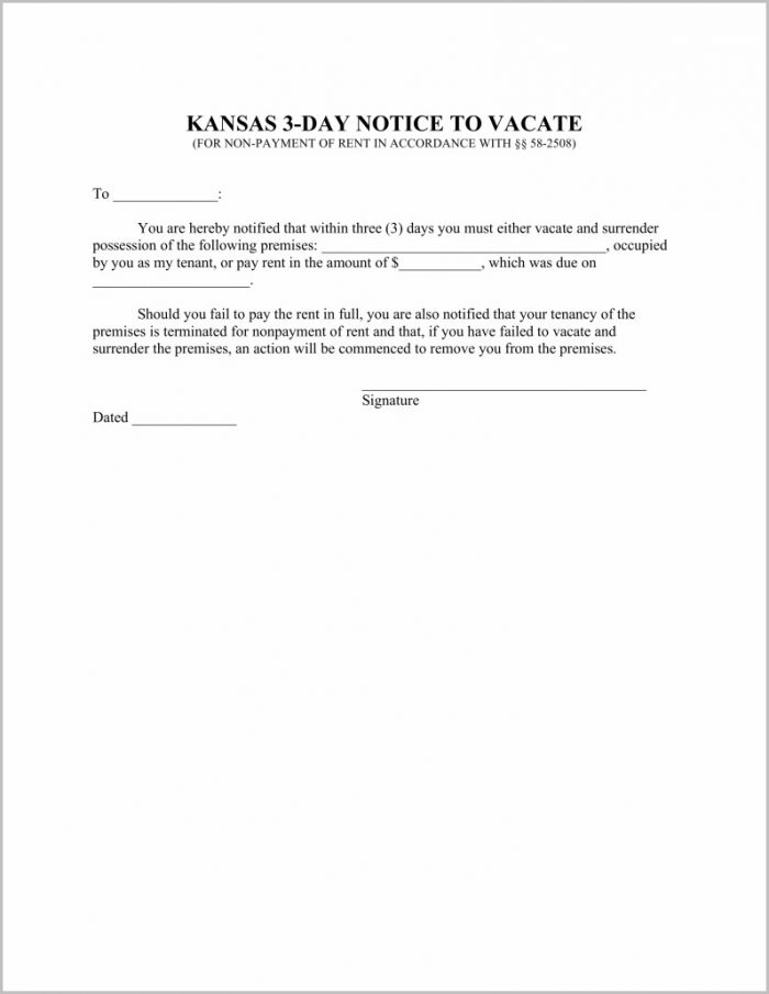 Notice To Vacate Form Kansas Notice To Vacate Form Kansas