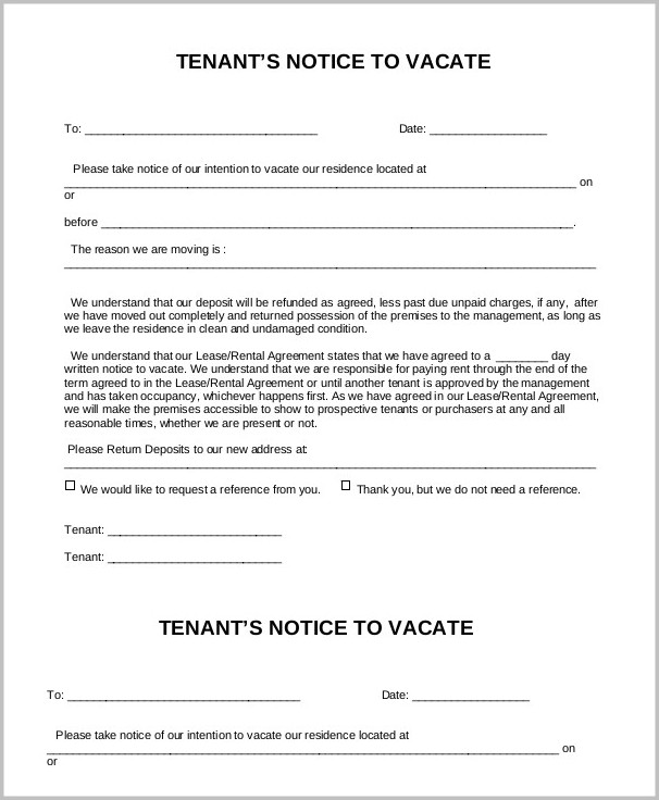 Notice To Vacate Form Pdf Notice To Vacate Form Pdf