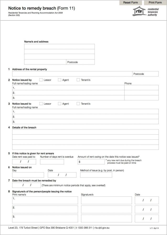 Notice To Vacate Form Qld Notice To Vacate Form Qld