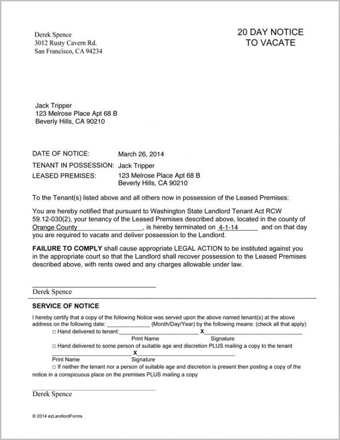 Notice To Vacate Form Washington State Notice To Vacate Form Washington State