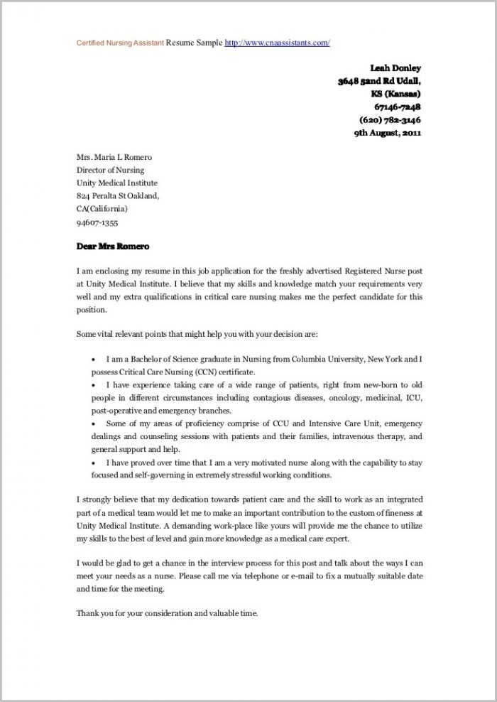 Nursing Assistant Cover Letter Sample No Experience Nursing Assistant Cover Letter Sample No Experience