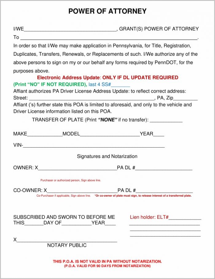 Pa Automotive Power Of Attorney Form Pa Automotive Power Of Attorney Form