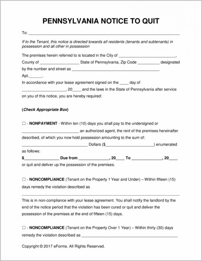 Pennsylvania Notice Of Eviction Form Pennsylvania Notice Of Eviction Form