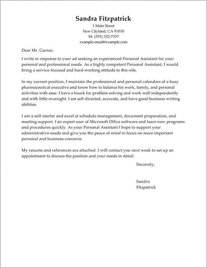 Personal Assistant Cover Letter Free Sample Personal Assistant Cover Letter Free Sample