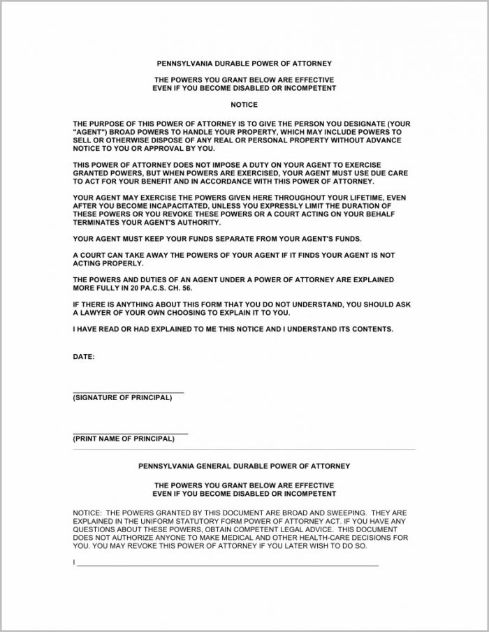 Power Of Attorney Blank Form Pennsylvania Power Of Attorney Blank Form Pennsylvania