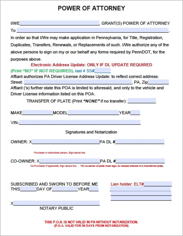 Power Of Attorney Form Pa Dmv Power Of Attorney Form Pa Dmv