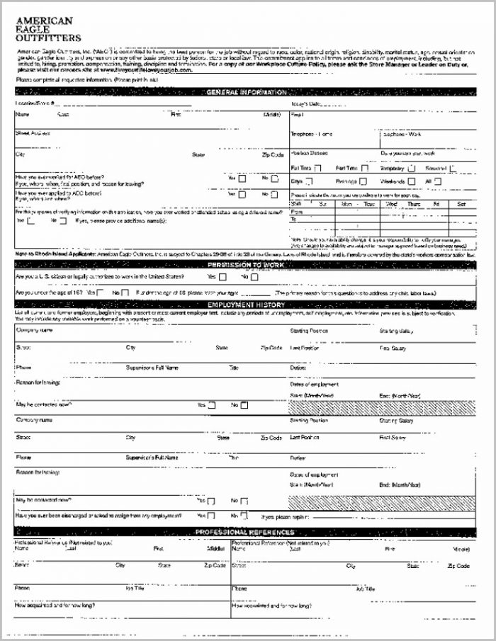 Printable Job Application American Eagle Printable Job Application American Eagle