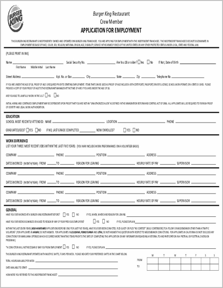 printable job application form