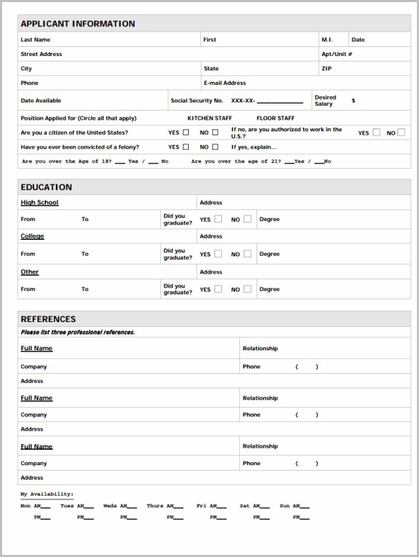 Printable Job Application Form Generic Printable Job Application Form Generic
