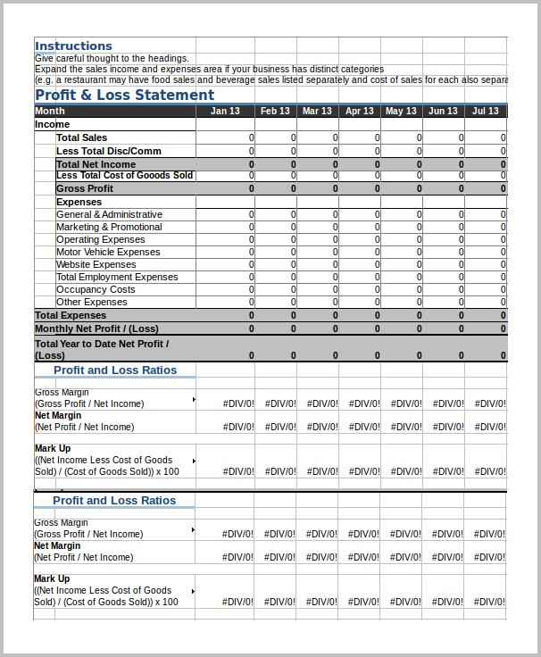 Profit And Loss Template Monthly Profit And Loss Template Monthly