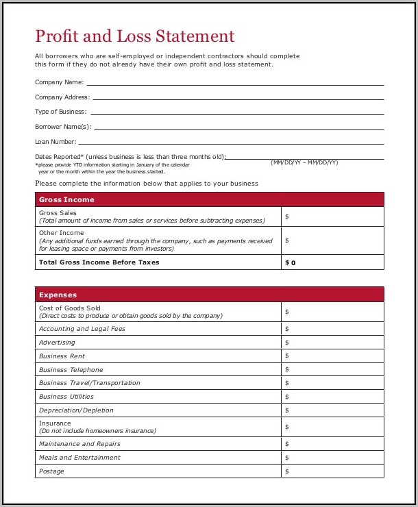Profit Or Loss Form Business Profit Or Loss Form Business