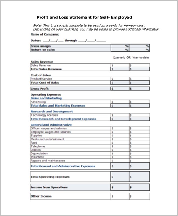 Profit Or Loss Statement Form Profit Or Loss Statement Form