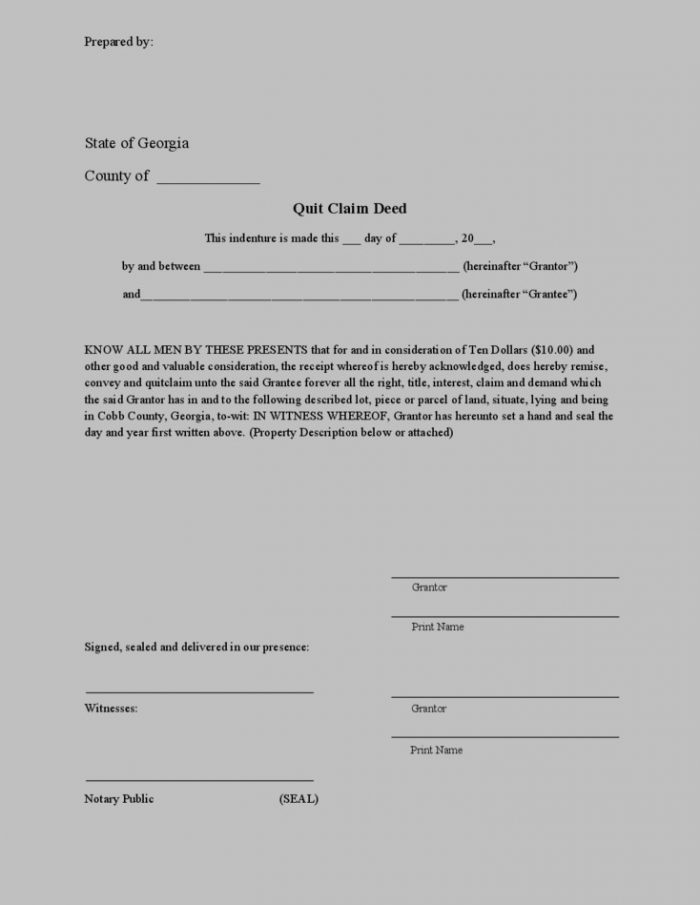 Quit Claim Deed Form Georgia Free Quit Claim Deed Form Georgia Free