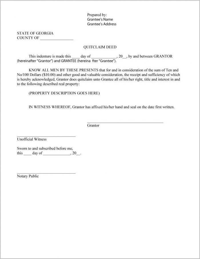 Quit Claim Deed Form In Georgia Quit Claim Deed Form In Georgia