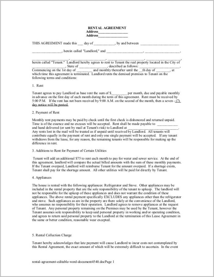 Rental Agreement Format In Word Rental Agreement Format In Word