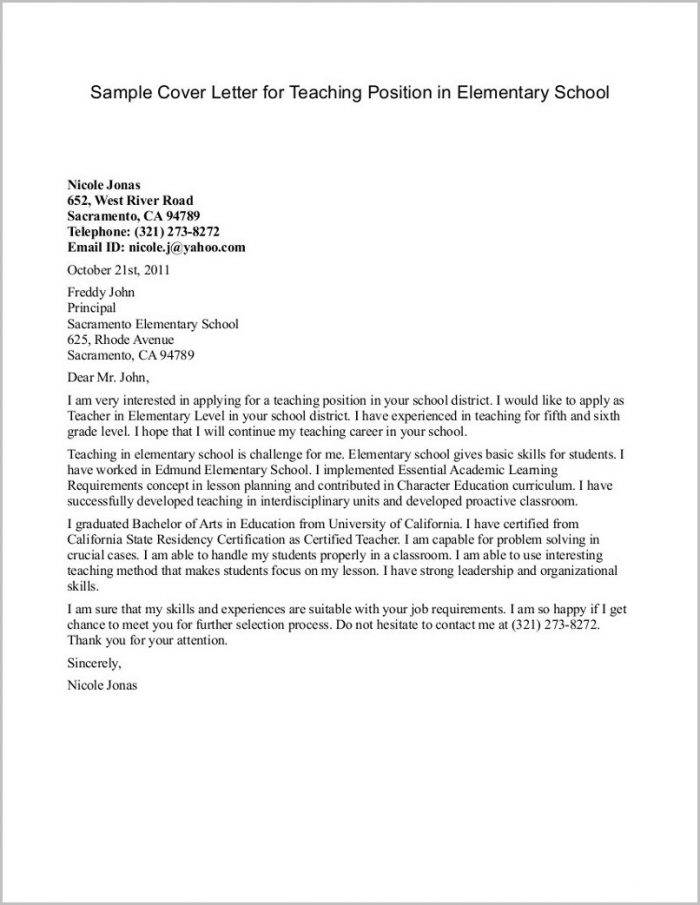 Resume Cover Letter Samples For Teaching Positions Resume Cover Letter Samples For Teaching Positions