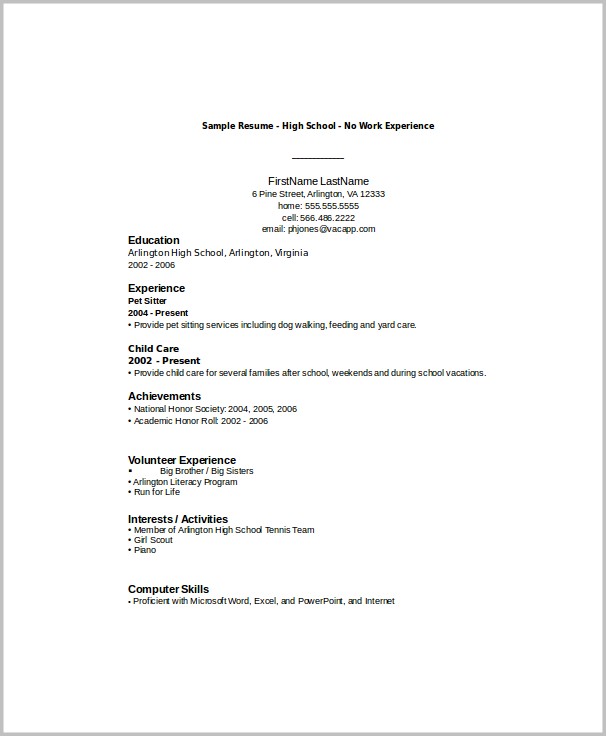 Resume Template Word For High School Students Resume Template Word For High School Students