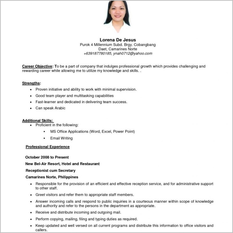 Resume Template Splendid Simple Filipino Resume Format Parlo With