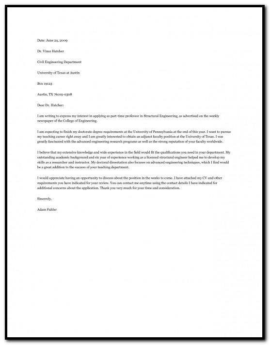 cover letter for job application for assistant professor