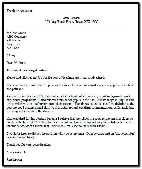 Sample Cover Letter For Assistant Teacher Sample Cover Letter For Assistant Teacher