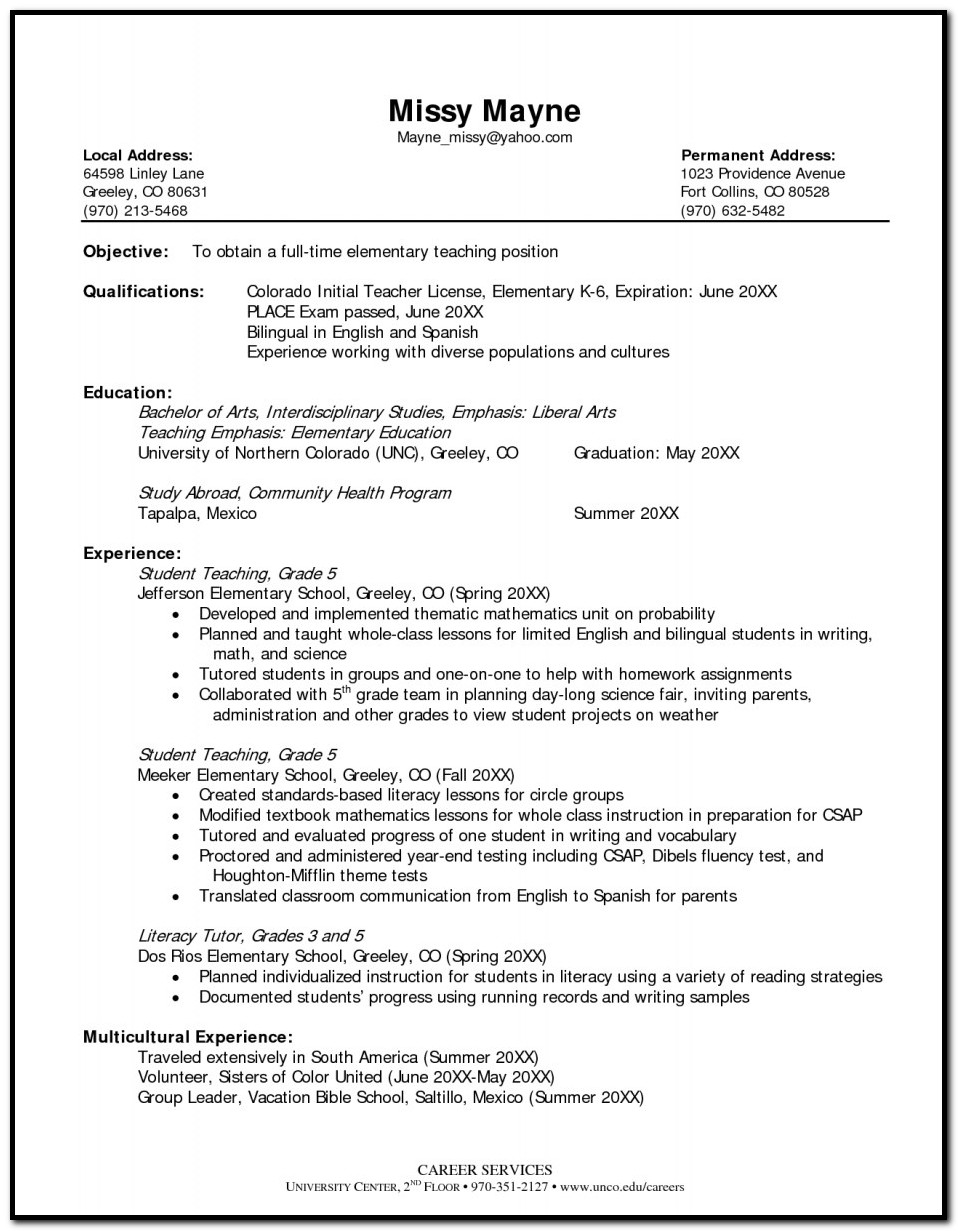sample resume for elementary