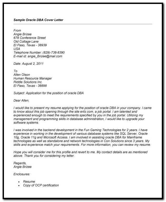 Sample Cover Letter For Dba Resume Sample Cover Letter For Dba Resume